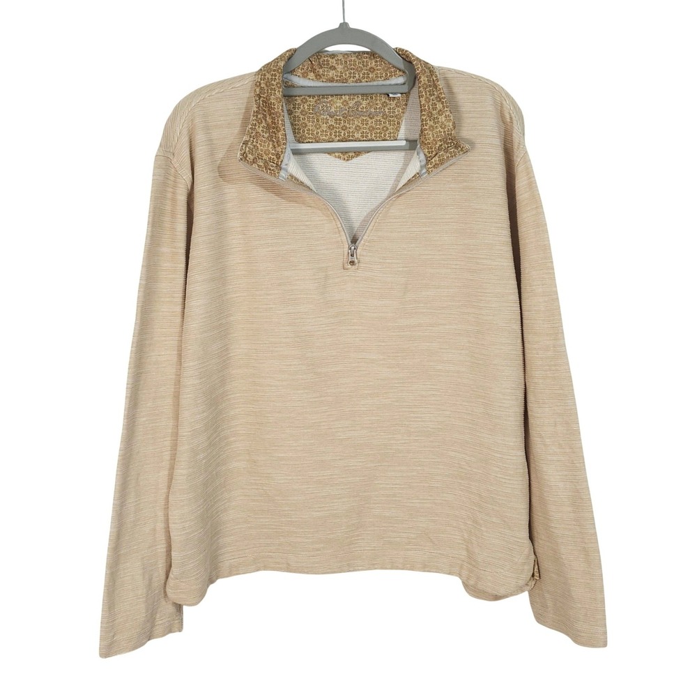 Robert Graham Ledson Long Sleeve Knit Pullover XL Classic Fit Oatmeal 1/4 Zip